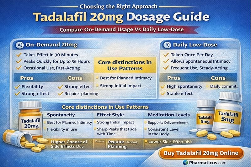 Tadalafil 20mg Dosage on Demand Vs Daily Low-Dose: Pros and Cons Comparing Usage Patterns